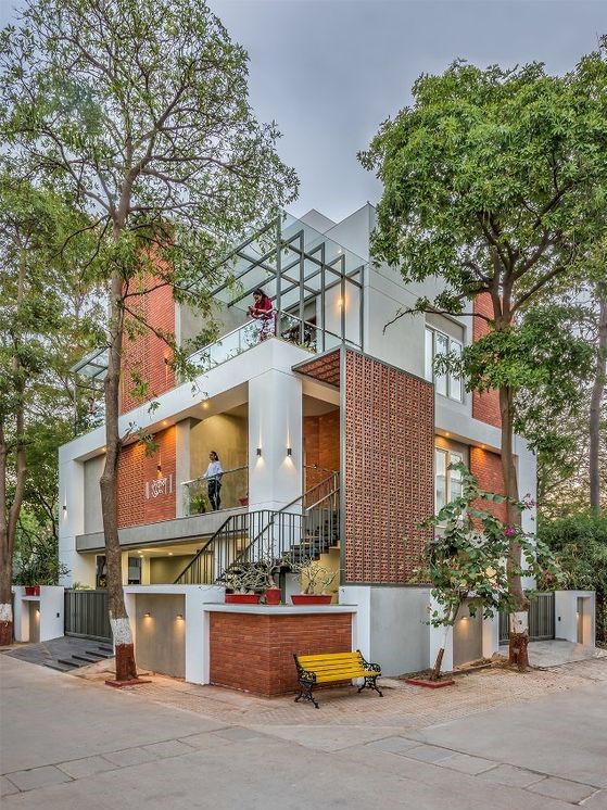 Modern completed building showcasing structural design